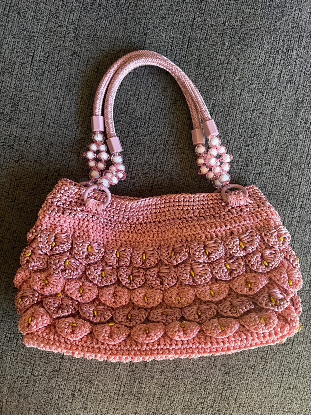 Handmade in Thailand Pink Crochet Beaded Tote Bag
